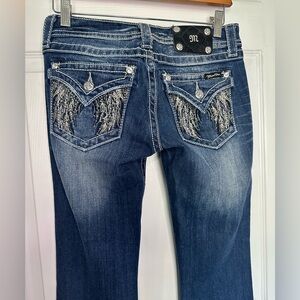 Miss Me Blue Boot Cut Jeans with Rhinestone Embellishments